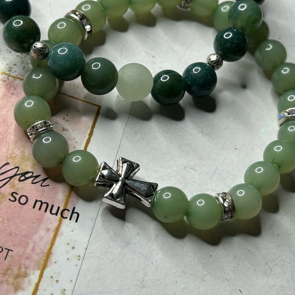 Green Aventurine Stone Bracelet Set - Picture 2 of 3